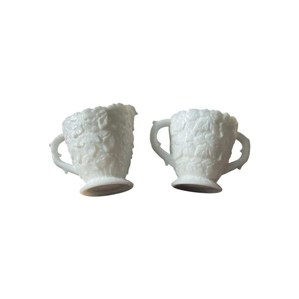 Vintage Midcentury Westmoreland White Milk Glass Creamer/Sugar Set in Bramble